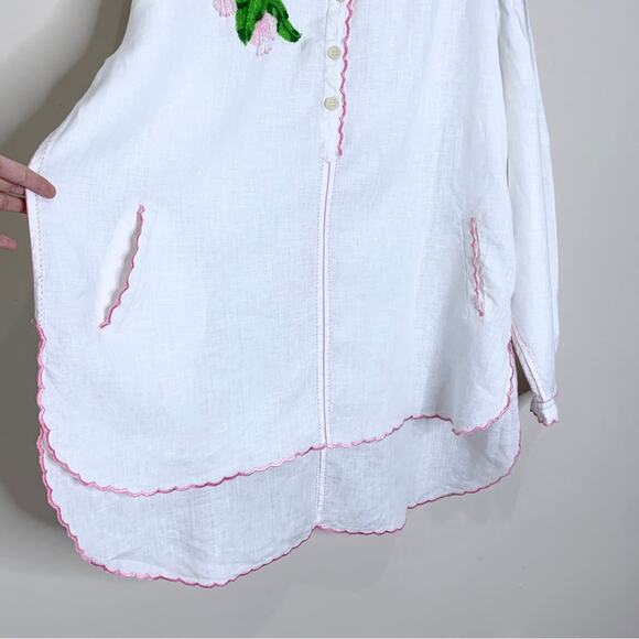 Natasha Zinko Linen Embroidered Beaded Tunic (Sz FR 40 / US 8) White / Pink - Picture 10 of 16
